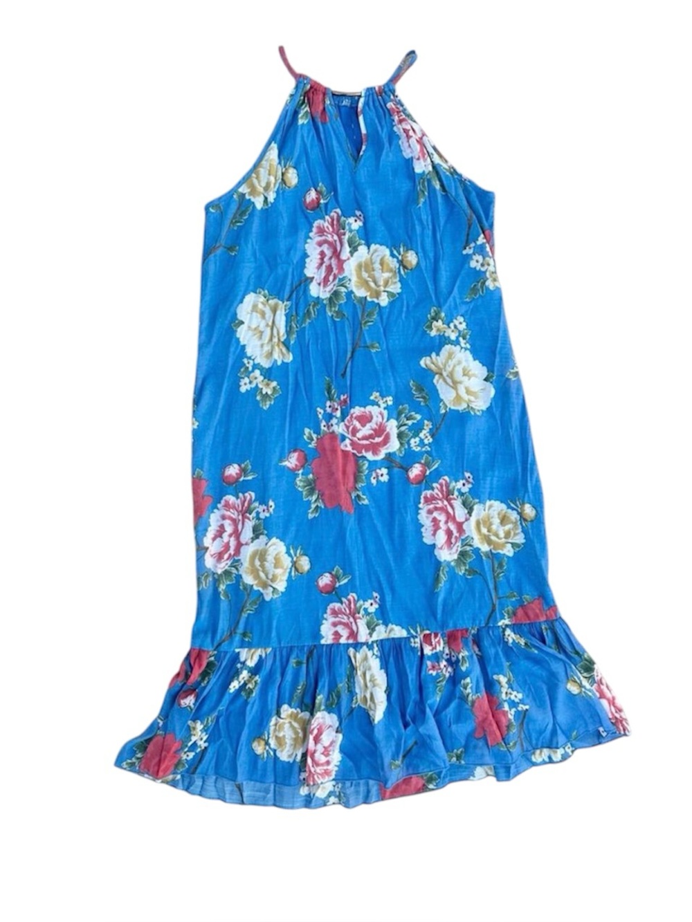 Mlle Gabrielle L blue dress floral ruffle sundress summer wedding guest bright